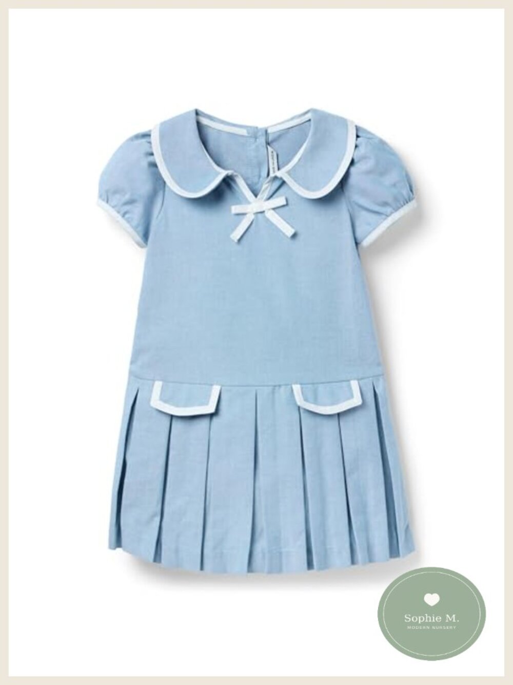 Girls Oxford Pleated Dress Short Sleeve Button Back Bloomer